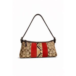 Coach Soho Demi Shoulder Bag Signature Tan Brown Red Suede Snake Y2K Vintage